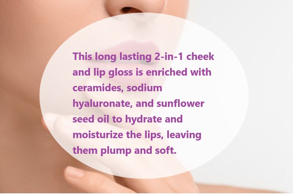 Glos pipi dan bibir 2-dalam-1 yang tahan lama ini diperkaya dengan ceramides, sodium hyaluronate, dan minyak biji bunga matahari untuk menghidrat dan melembapkan bibir, menjadikannya penuh dan lembut.